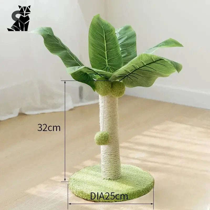 Arbre à chat design Feline Elegance™ : Arbre à chat avec une plante et une feuille verte sur le dessus