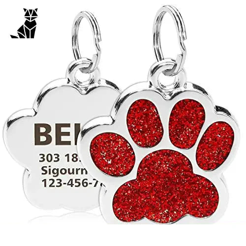 Charm médaille personnalisée pour chien avec paillettes rouges et gravure élégante